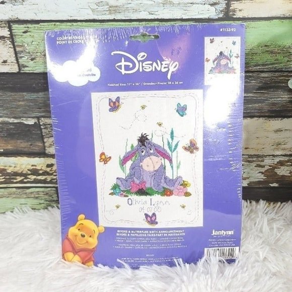 Disney Accents Disney Eeyore Butterflies Birth Announcement Counted Cross Stitch Kit By